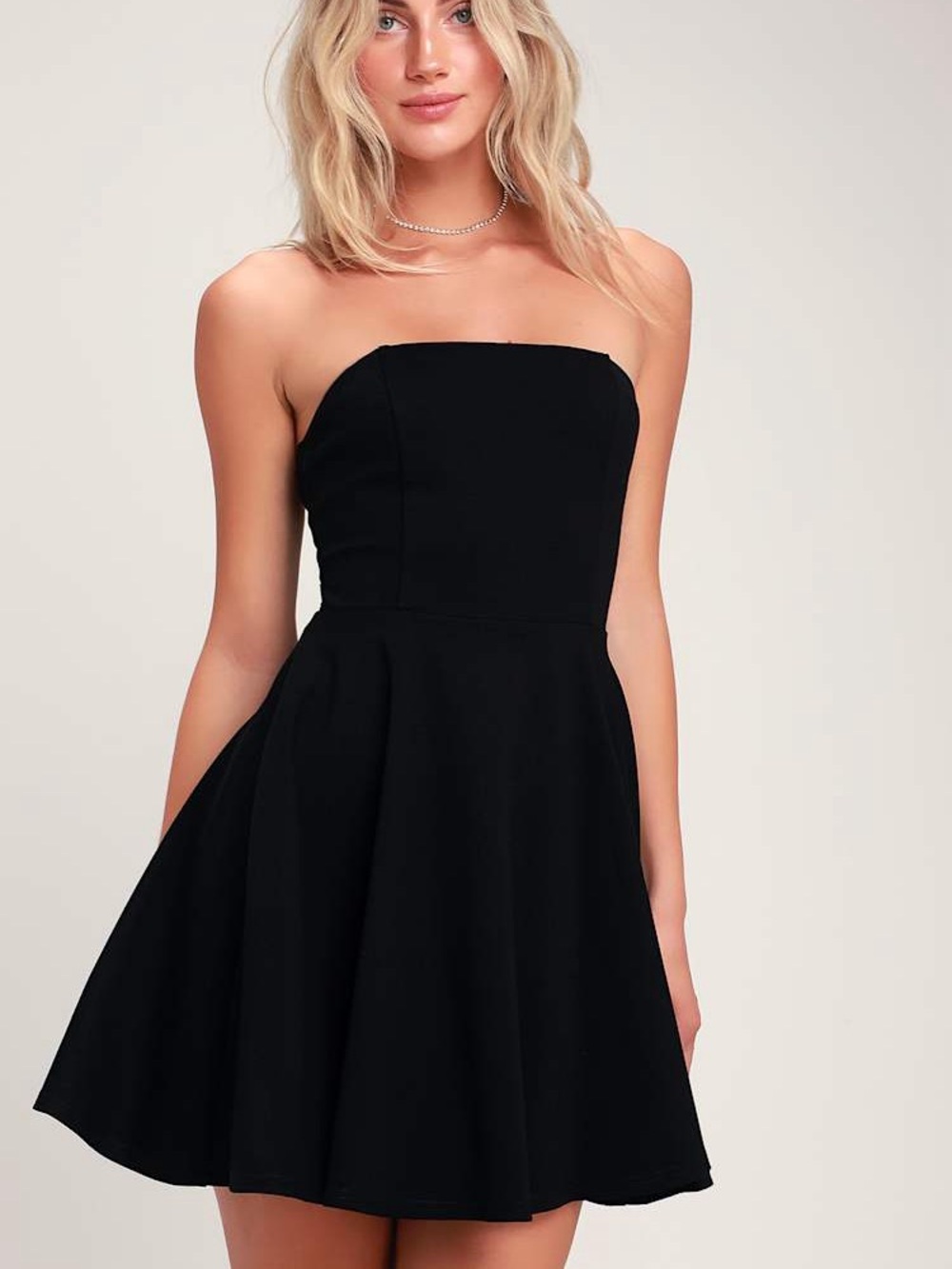 NWT Lulus About a Twirl Black Strapless Skater Dress